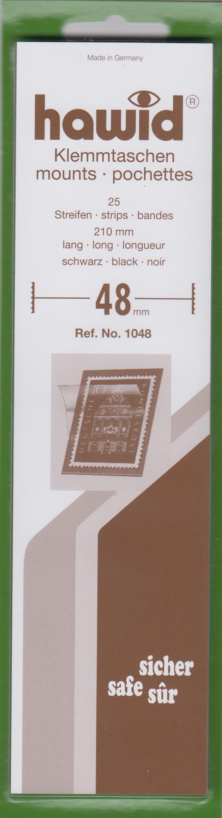 Hawid Klemmtaschen Nr. 1048, 25 Streifen 210mm x 48mm, schwarz