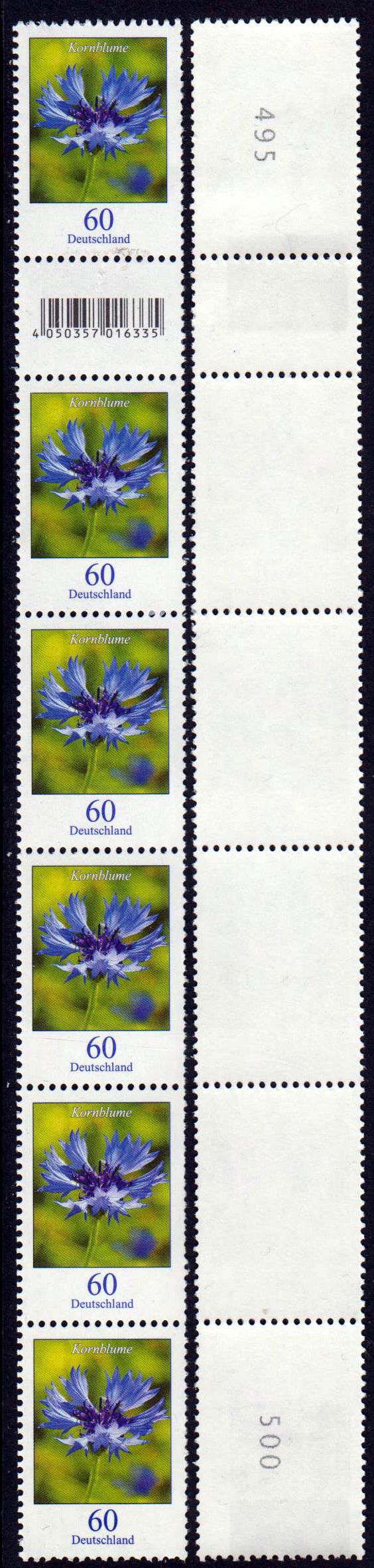 Dauer Kornblume 2019 schwarze Nr 6er Streifen Rollenanfang EAN code 016335