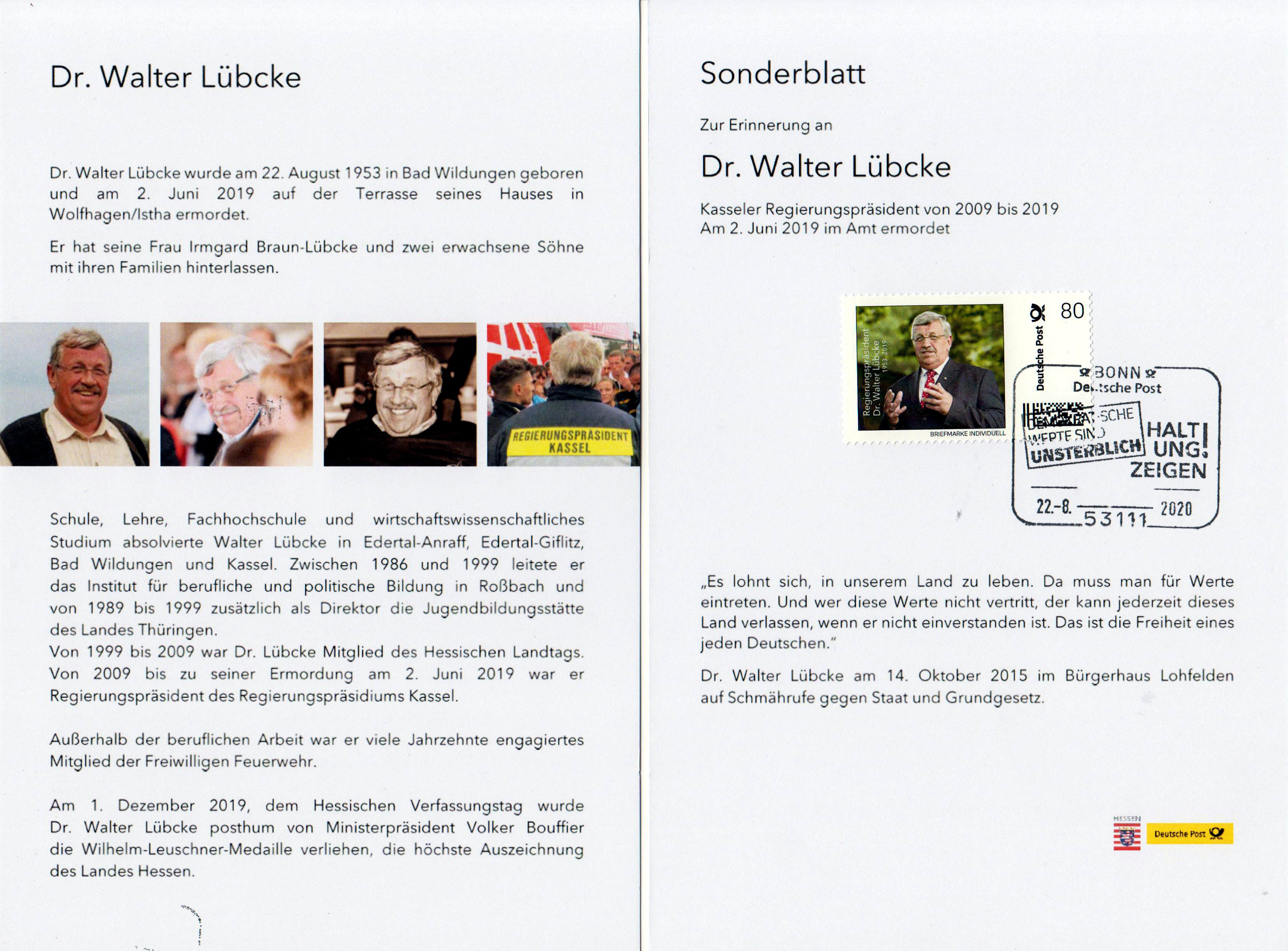 Sonderblatt "Zur Erinnerung an Dr. Walter Lübcke" 2020