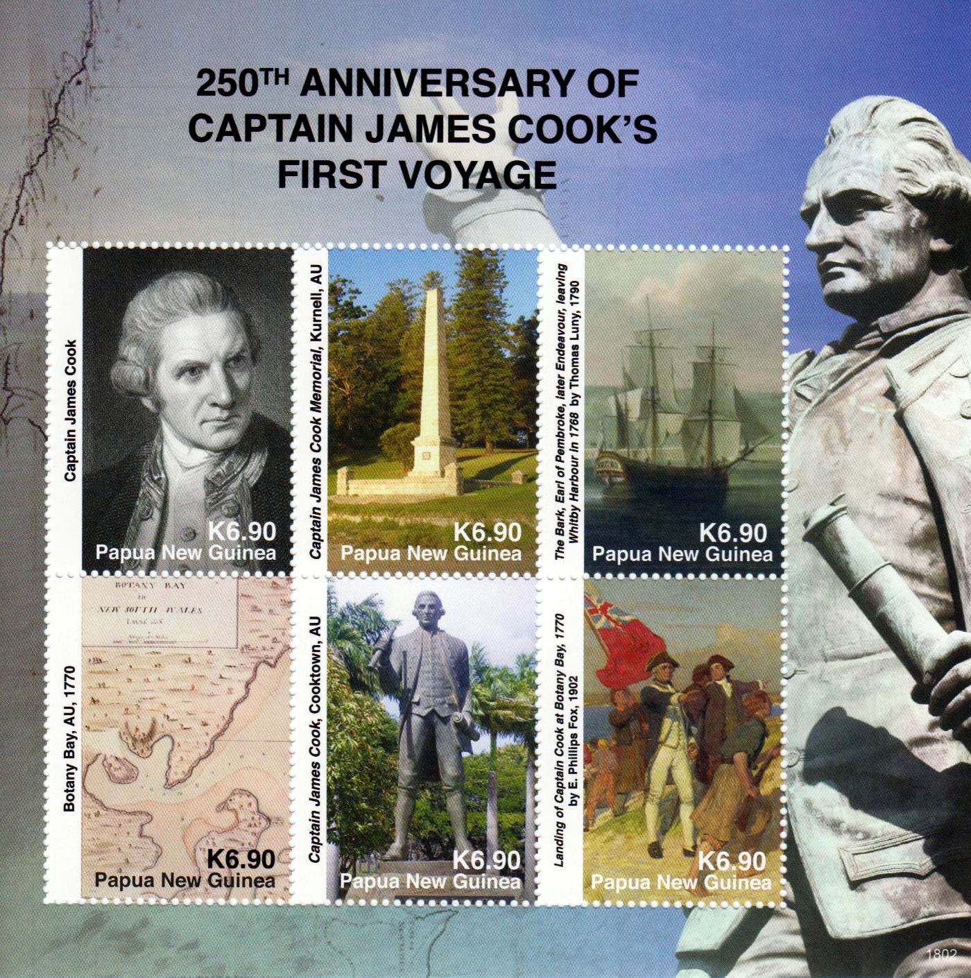 Zdr. James Cook, Erste Reise, Schiff,  Statue, Monument
