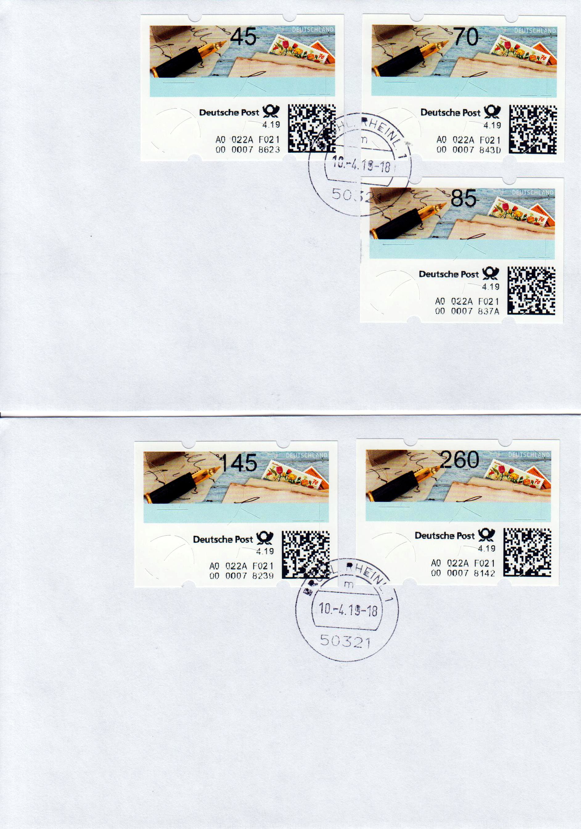 Versuchs-ATM 2018 sk (4.19), Tastensatz, 2. Vordruckpapier, auf zwei Briefen F021