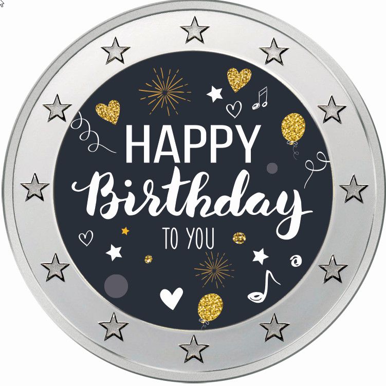 2 Euro Münze coloriert "Happy Birthday", inkl. Coin-Card, perfekt als Geschenk!