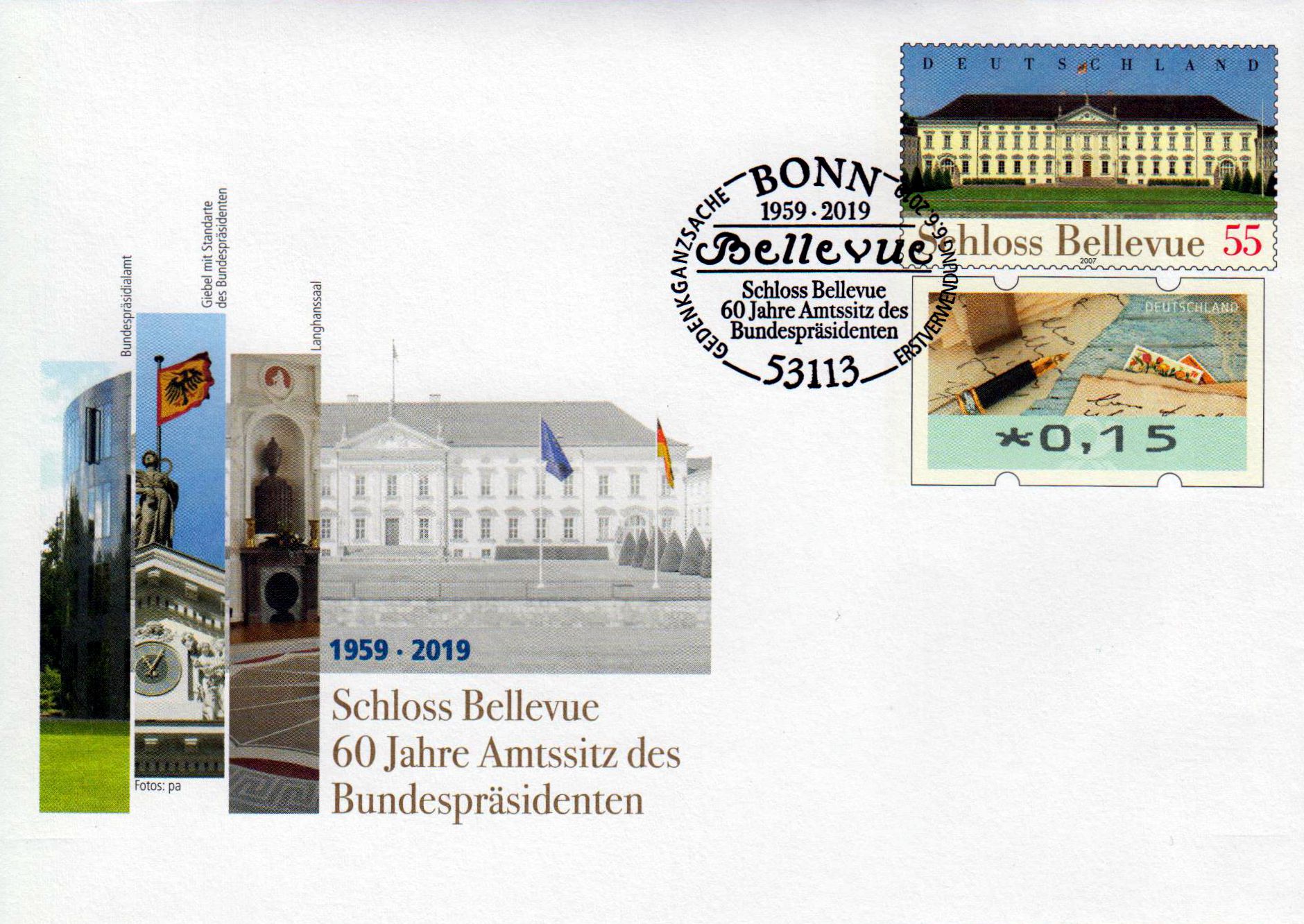 Schloss Bellevue 2019 mit Erstverwendungsstempel
