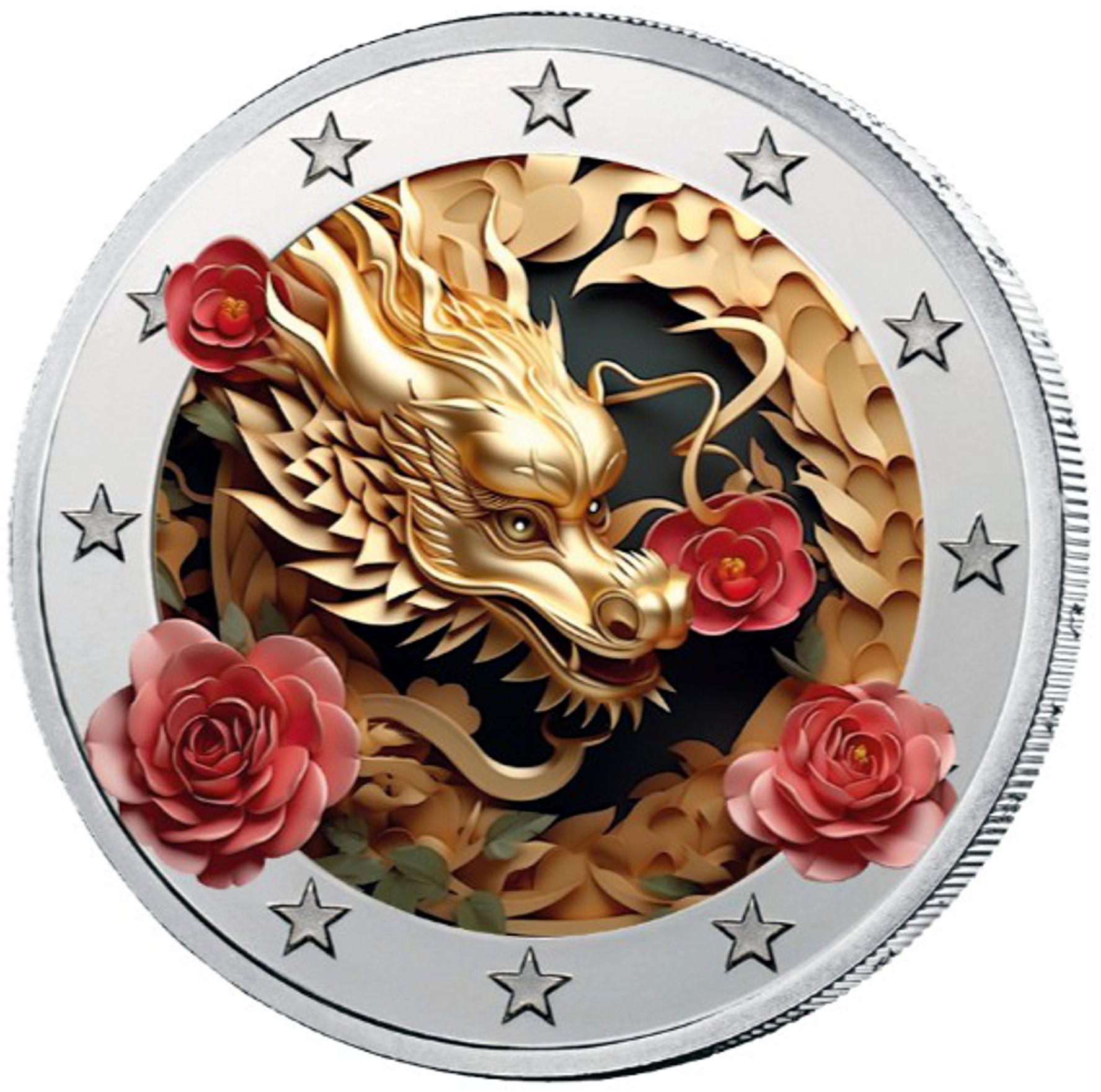 2 Euro Münze coloriert "Jahr des Drachen 2026"