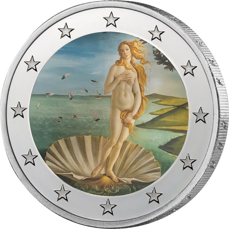 2 Euro Münze coloriert "Geburt der Venus"