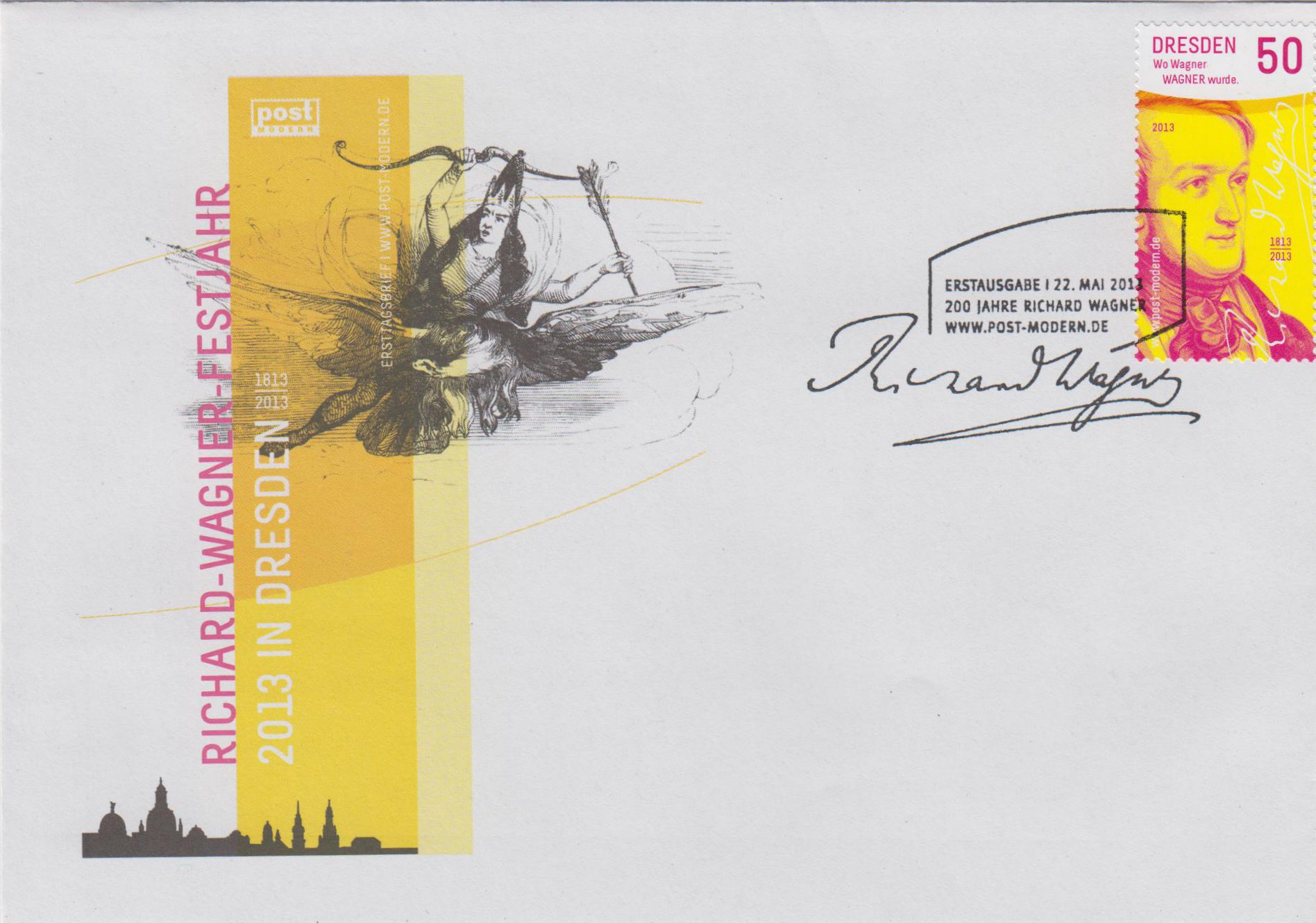 offizieller, farbig illustrierer FDC "200. Geb.tag Richard Wagner" 2013