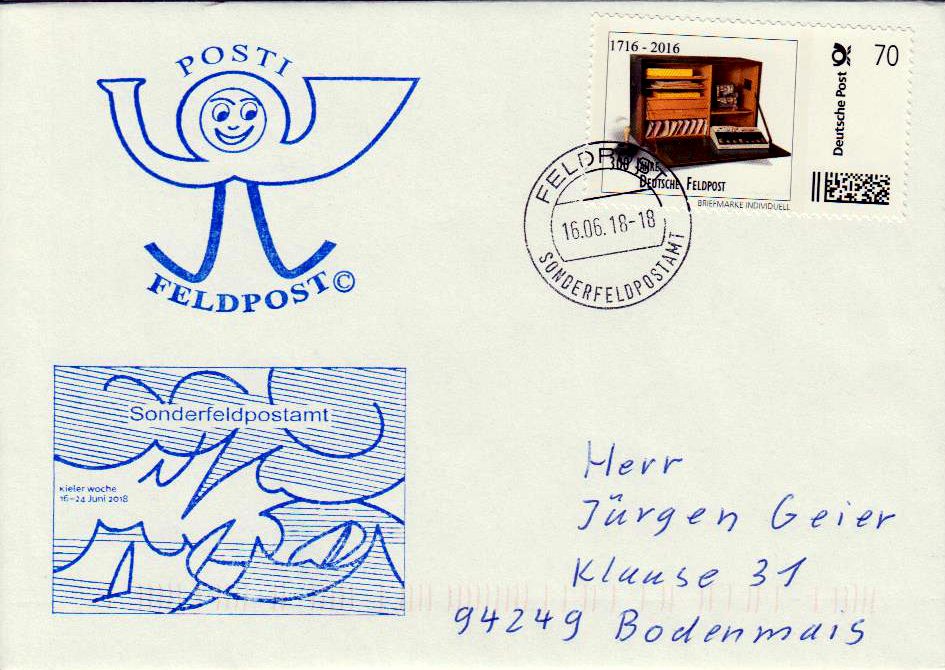 Brief: Kieler Woche 2018, mit Feldpost- stempel 16.06.18