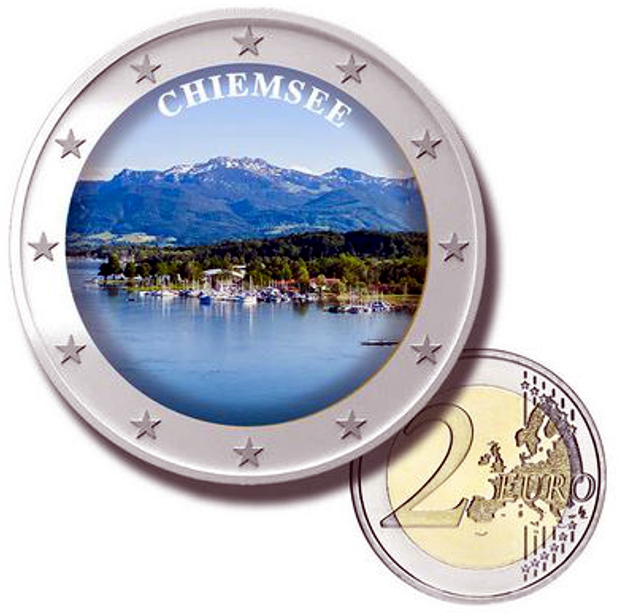 2 Euro Münze coloriert "Chiemsee"