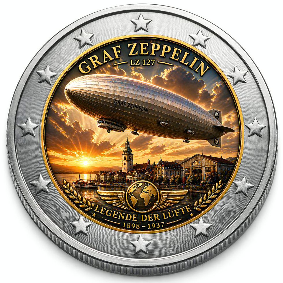 2 Euro Münze coloriert "Graf Zeppelin" 2026