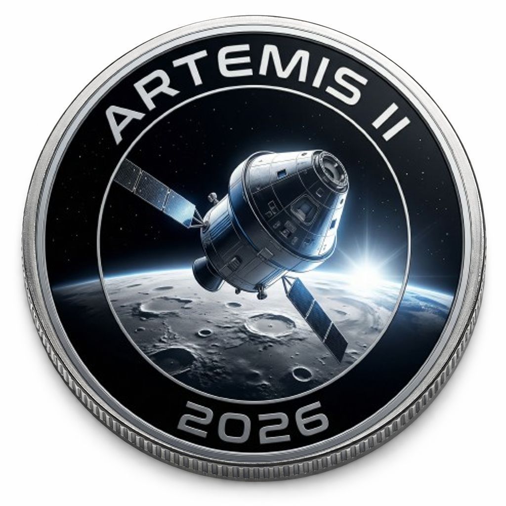 2 Euro Münze coloriert "Artemis II 2026"
