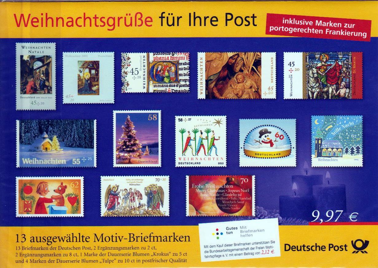 Präsentationspack 2016: Weihnachtsgrüße für Ihre Post, 13 Motivbriefmarken