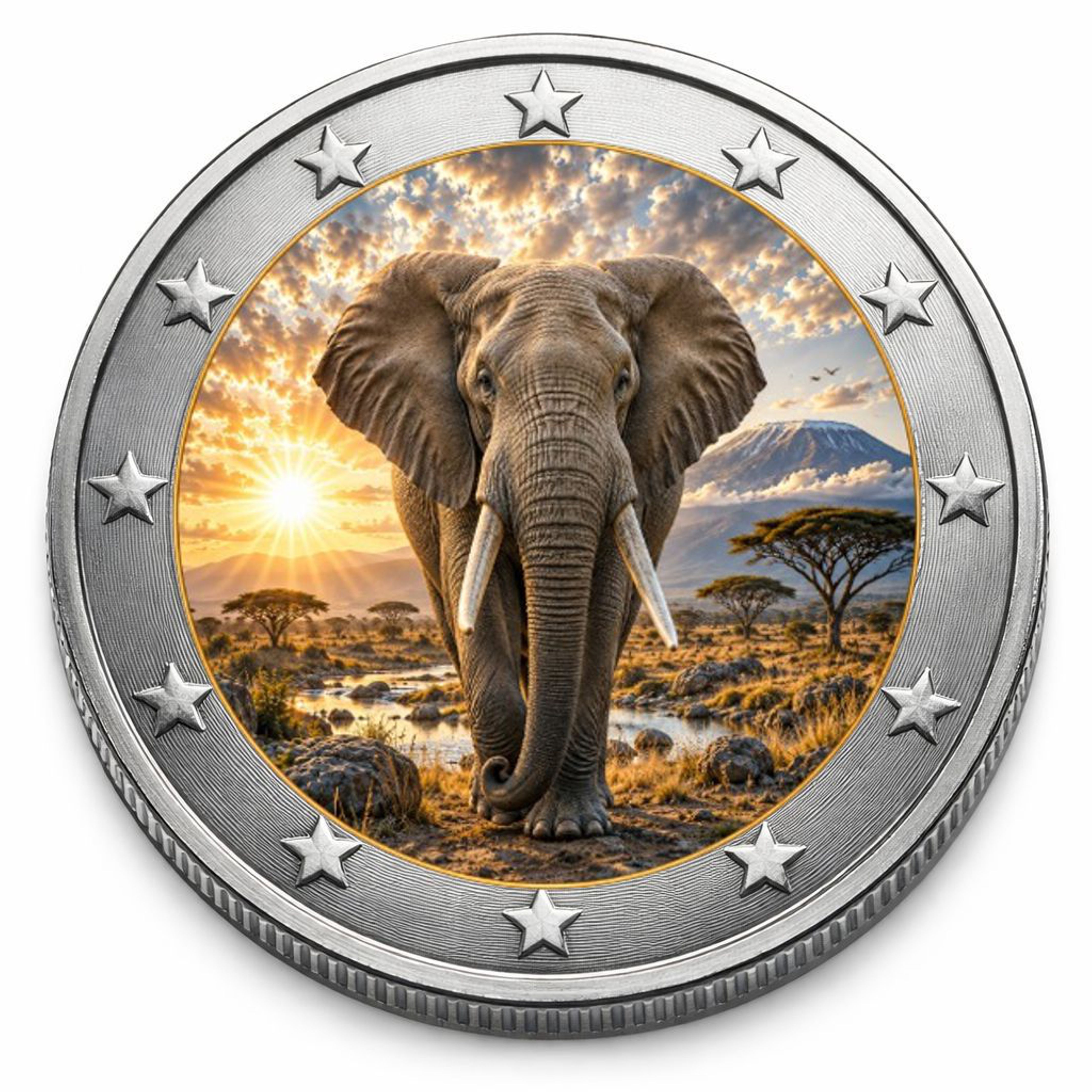 2 Euro Münze coloriert "Elefant" 2026