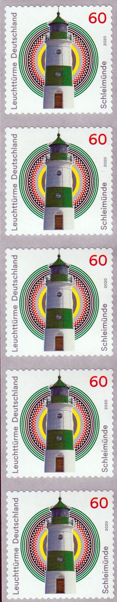Leuchtturm Schleimünde 2020, sk als 5er-Streifen mit Nummer