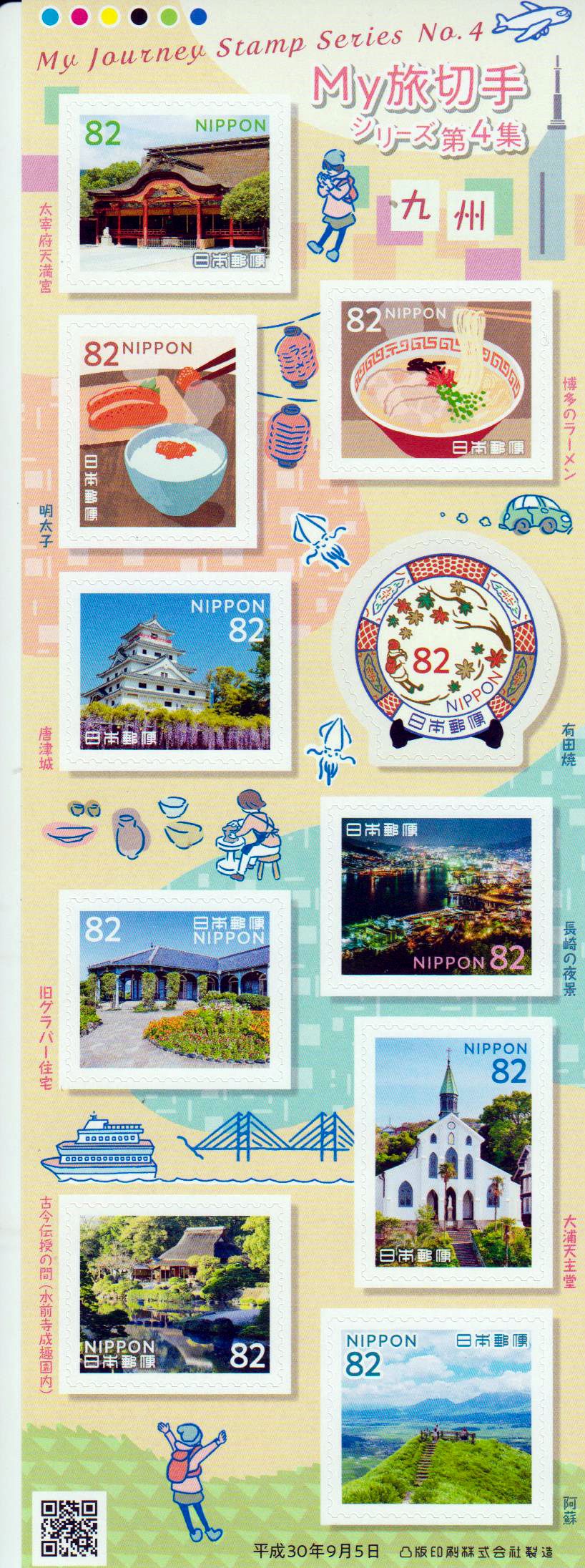 Meine Reise Briefmarken, Landschaft, Gebäude, Speisen, 82Y, sk