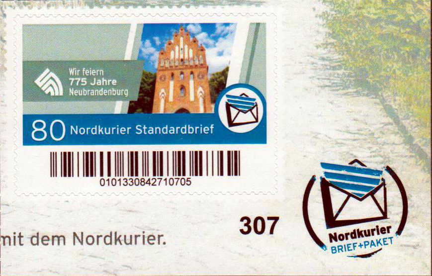 775 Jahre Neubrandenburg 2023, als Eck- randstück mit schwarzer Zählnummer!