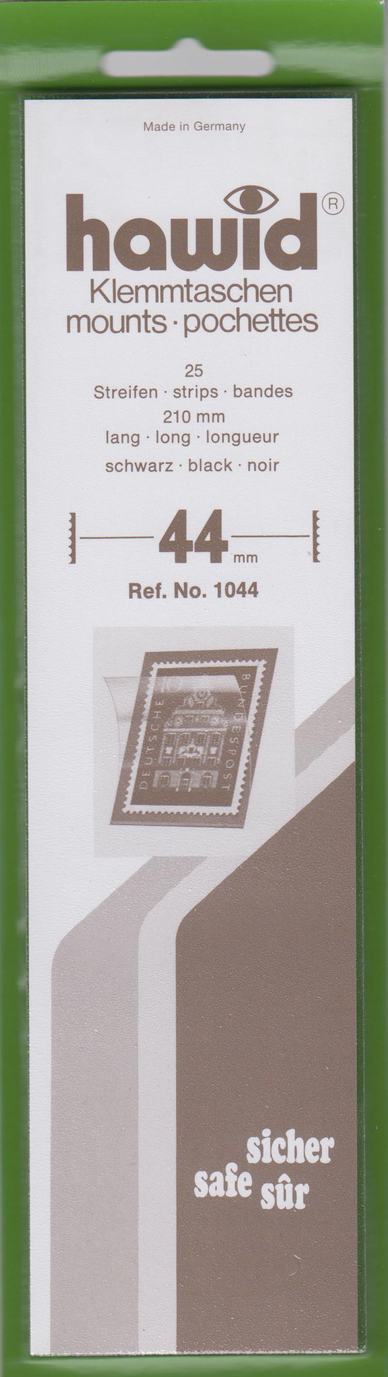 Hawid Klemmtaschen Nr. 1044, 25 Streifen 210mm x 44mm, schwarz