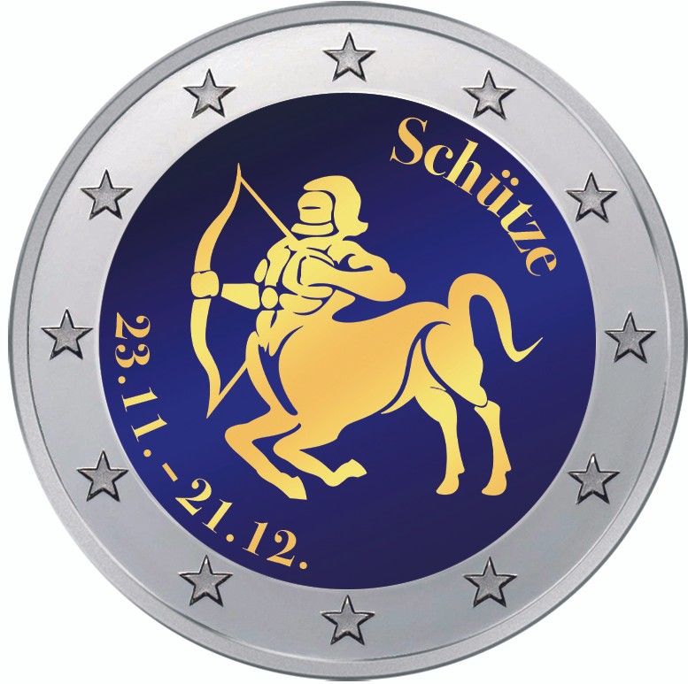 2 Euro Münze coloriert "Sternzeichen -  Schütze*