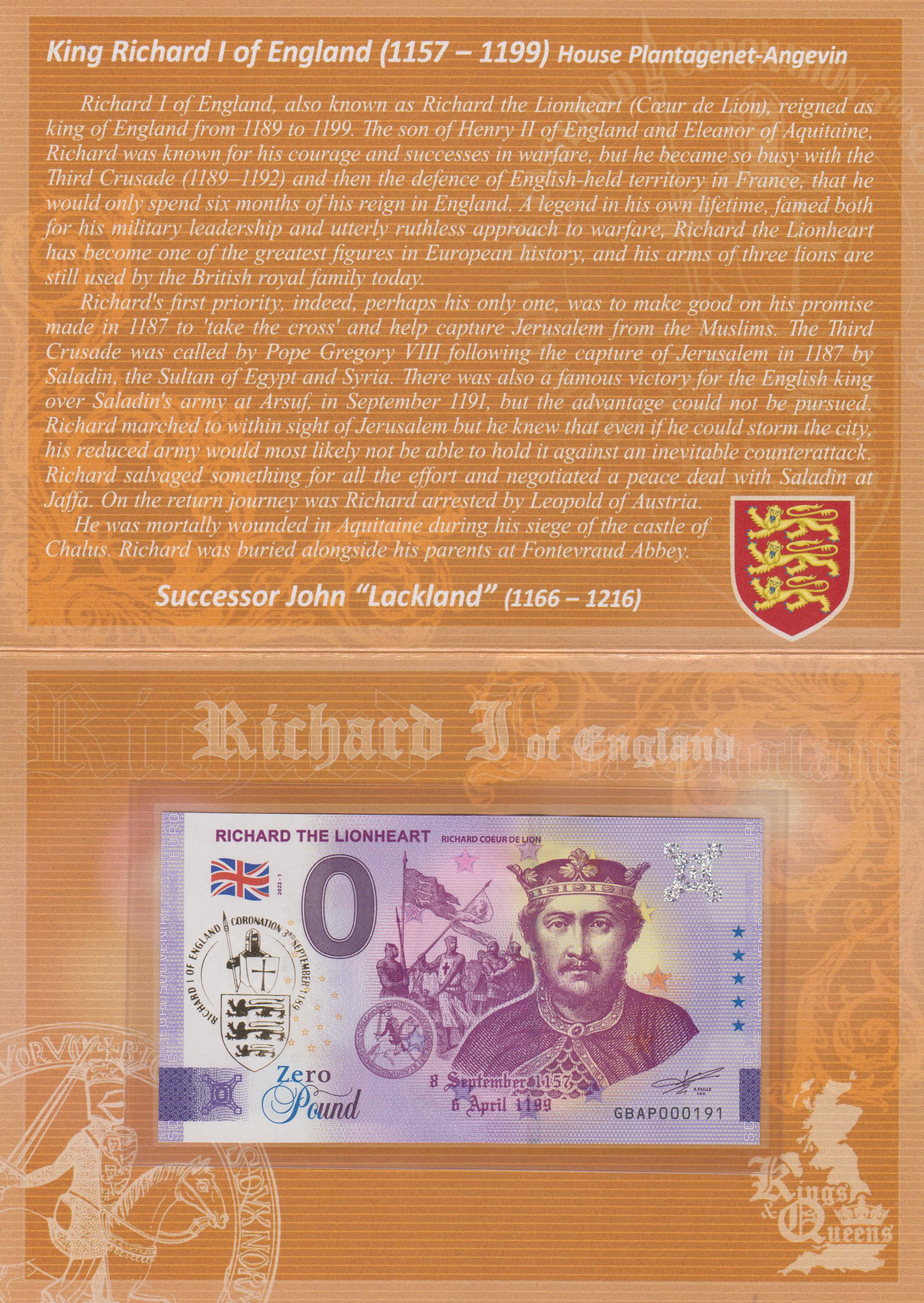 Folder: Richard the Lionheart 2022-1 mit Gold-Aufdruck!!!