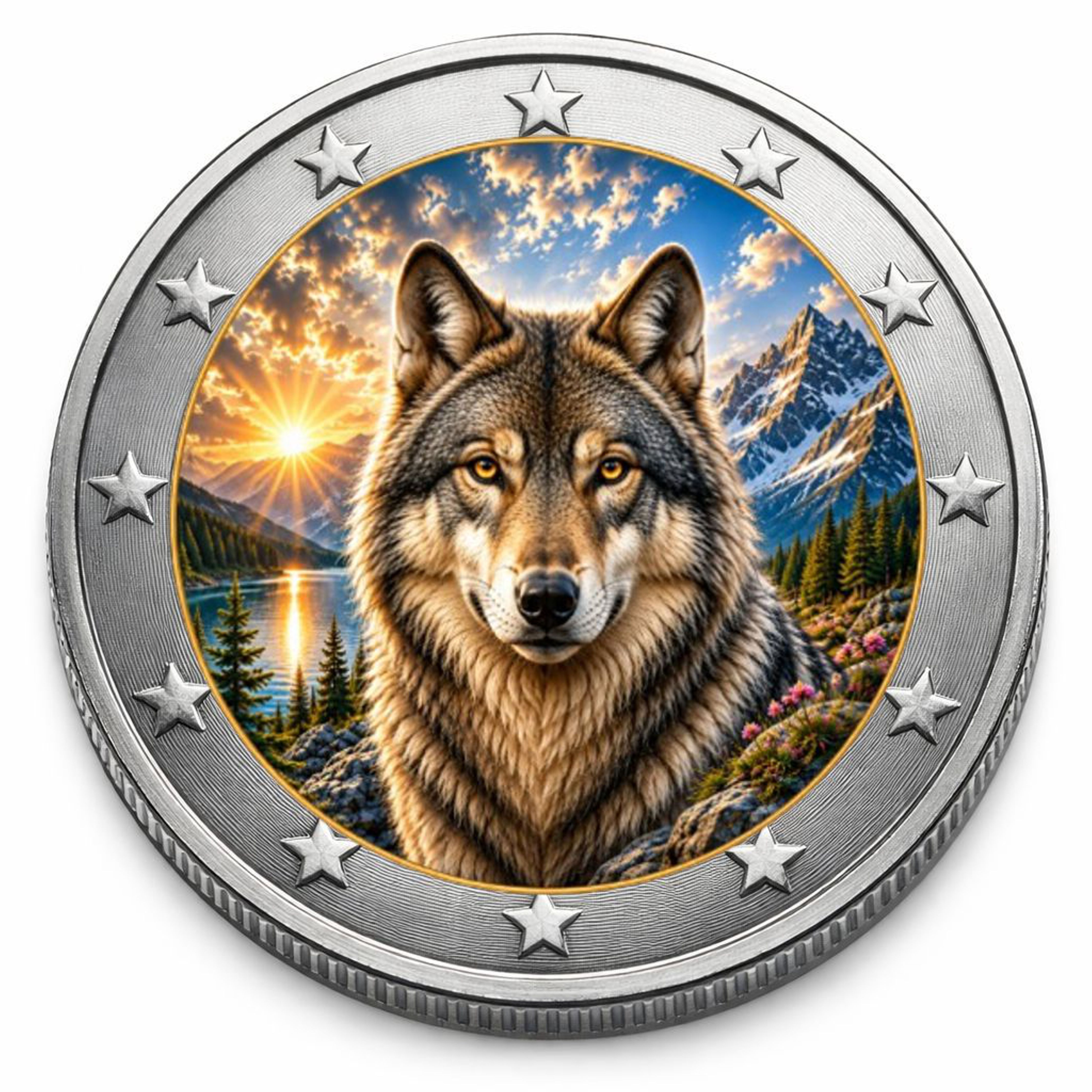 2 Euro Münze coloriert "Wolf" 2026