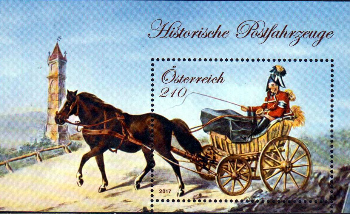 Block: Historische Postfahrzeuge, Landpostwagen, Pferd