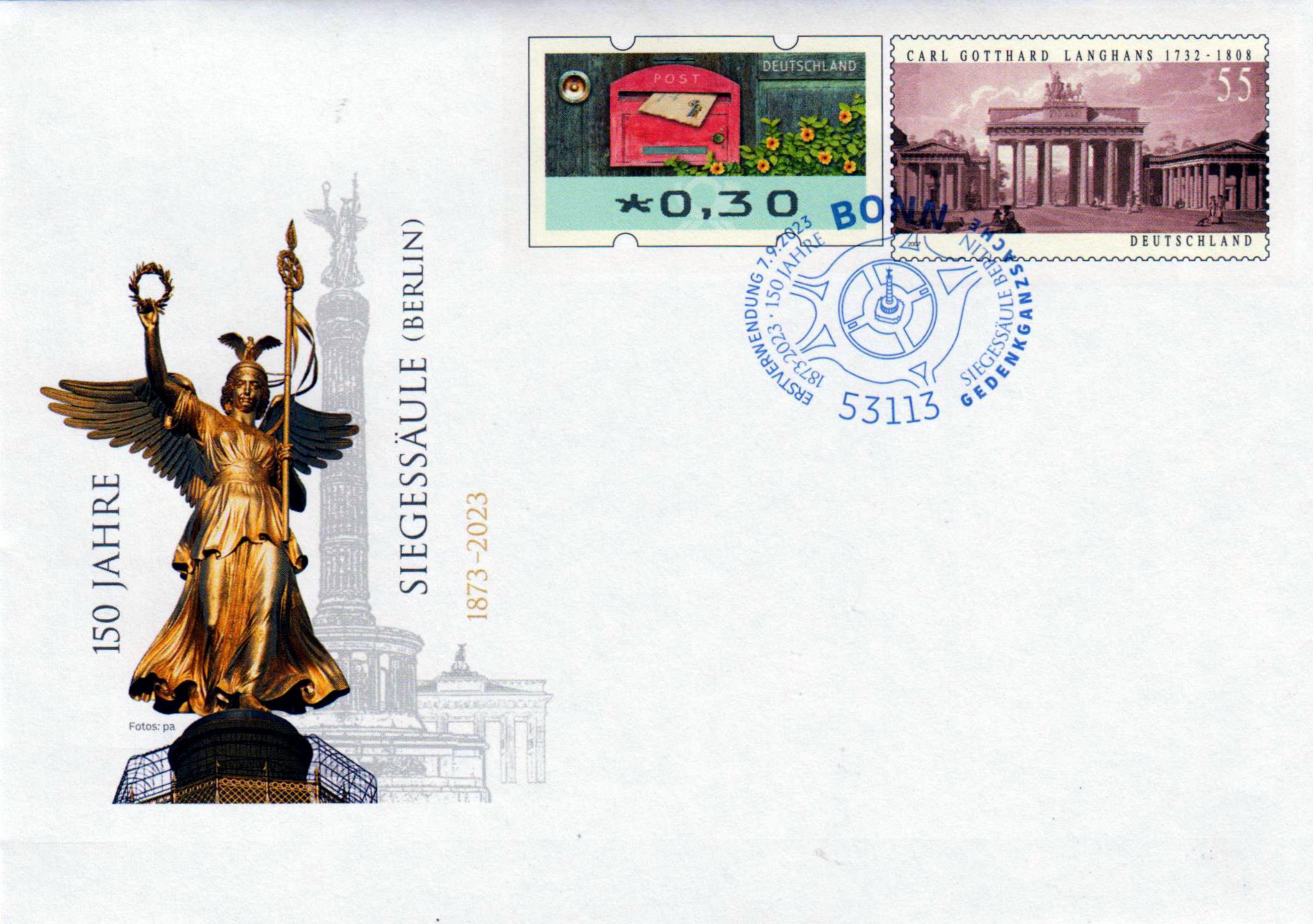 Siegessäule Berlin 2023, mit Erstverwendungsstempel