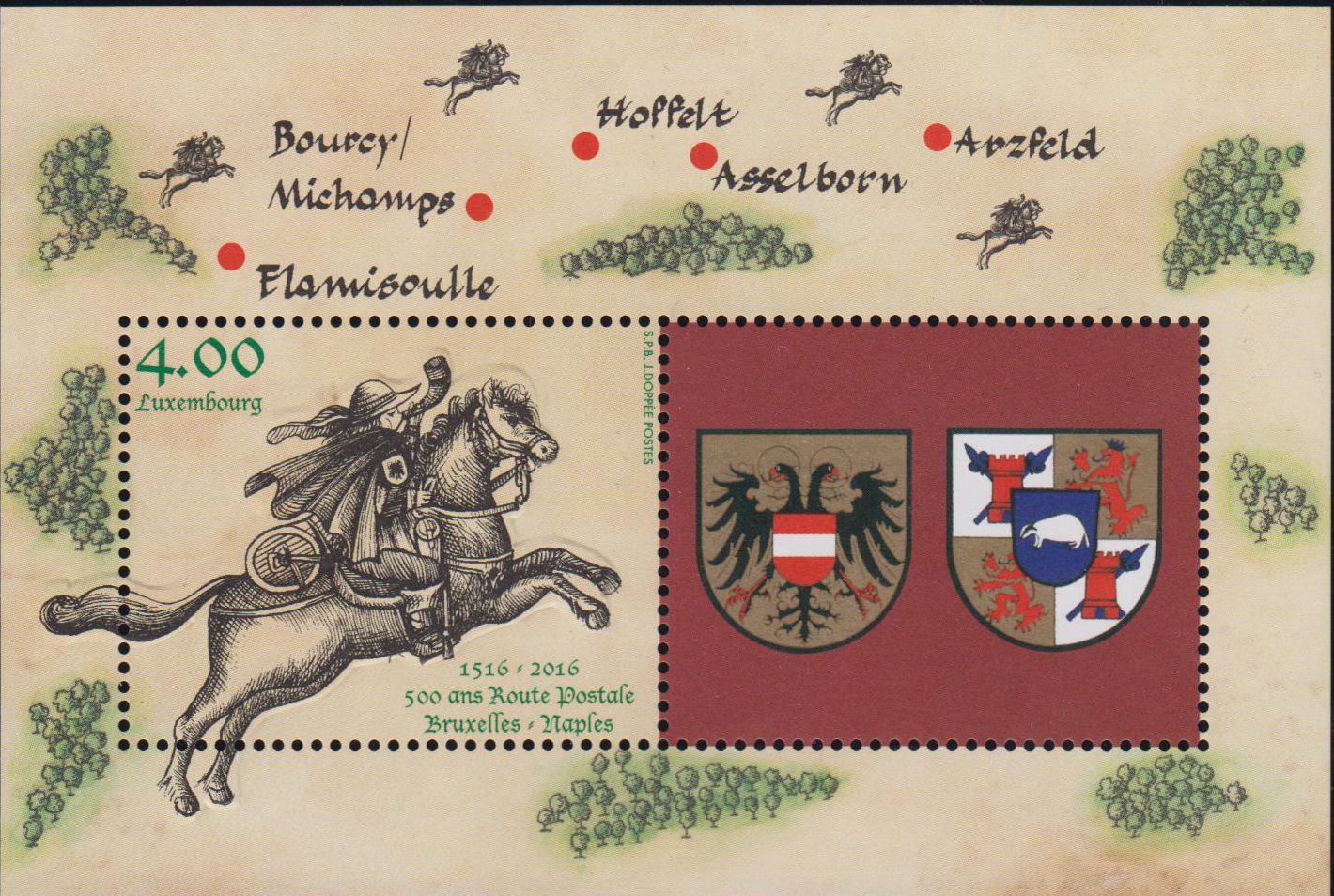 Block: 500 J. Postroute, Thurn u. Taxis, Pferd, Wappen (P07)