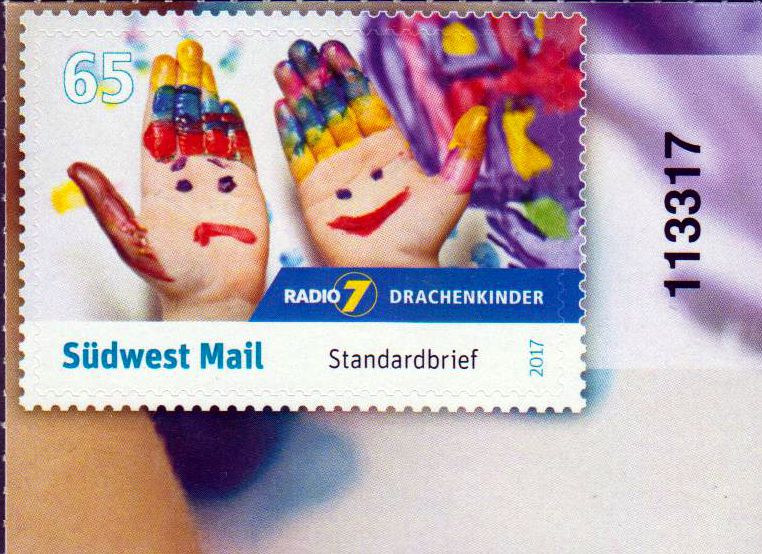 Drachenkinder 2017, Eckrandstück mit schwarzer Bogennummer