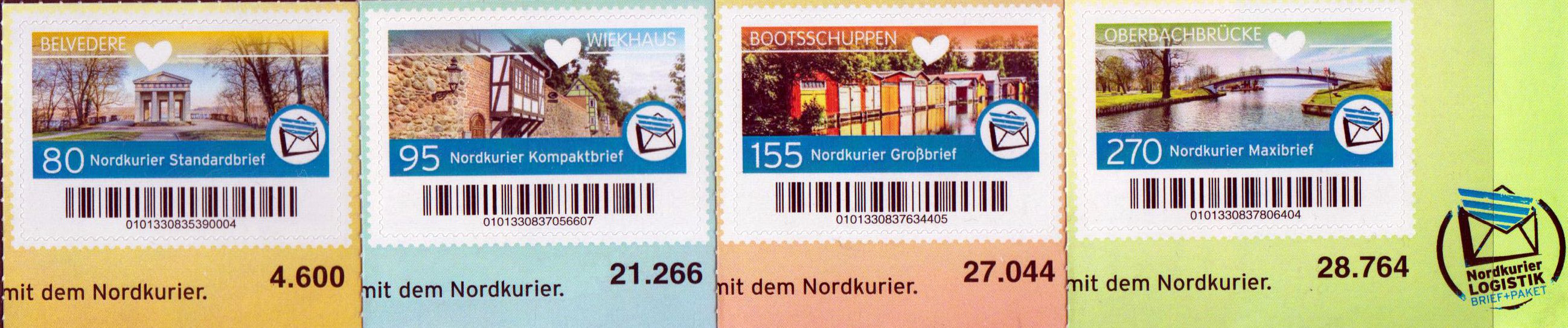 Mein Neubrandenburg 2022, als Eck- randstücke mit Bogenzählnummer