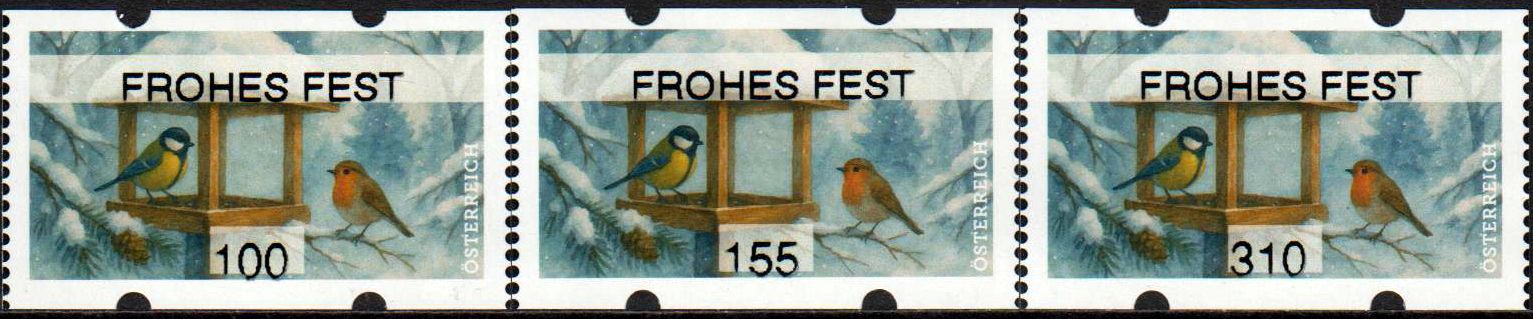 Weihnachten 2025, Vogelhäuschen, mit Aufdruck "Frohes Fest"