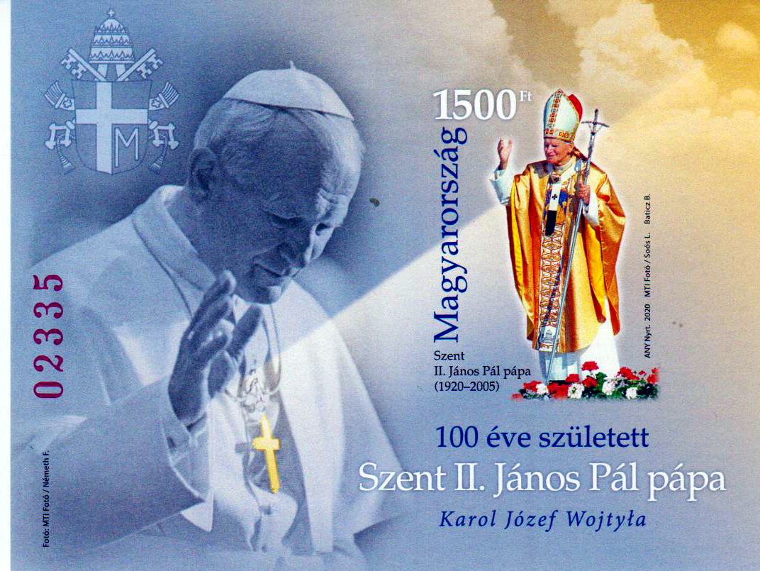 Block: 100. Geburtstag Papst Joh. Paul II, rote Nummer, geschnitten