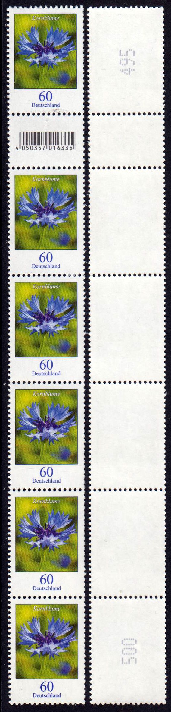 Dauer Kornblume 2019 kleine Nr 6er Streifen Rollenanfang EAN code 016335