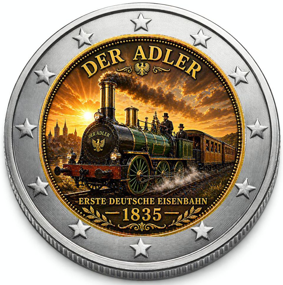 2 Euro Münze coloriert "Erste Eisenbahn -  Der Adler" 2026