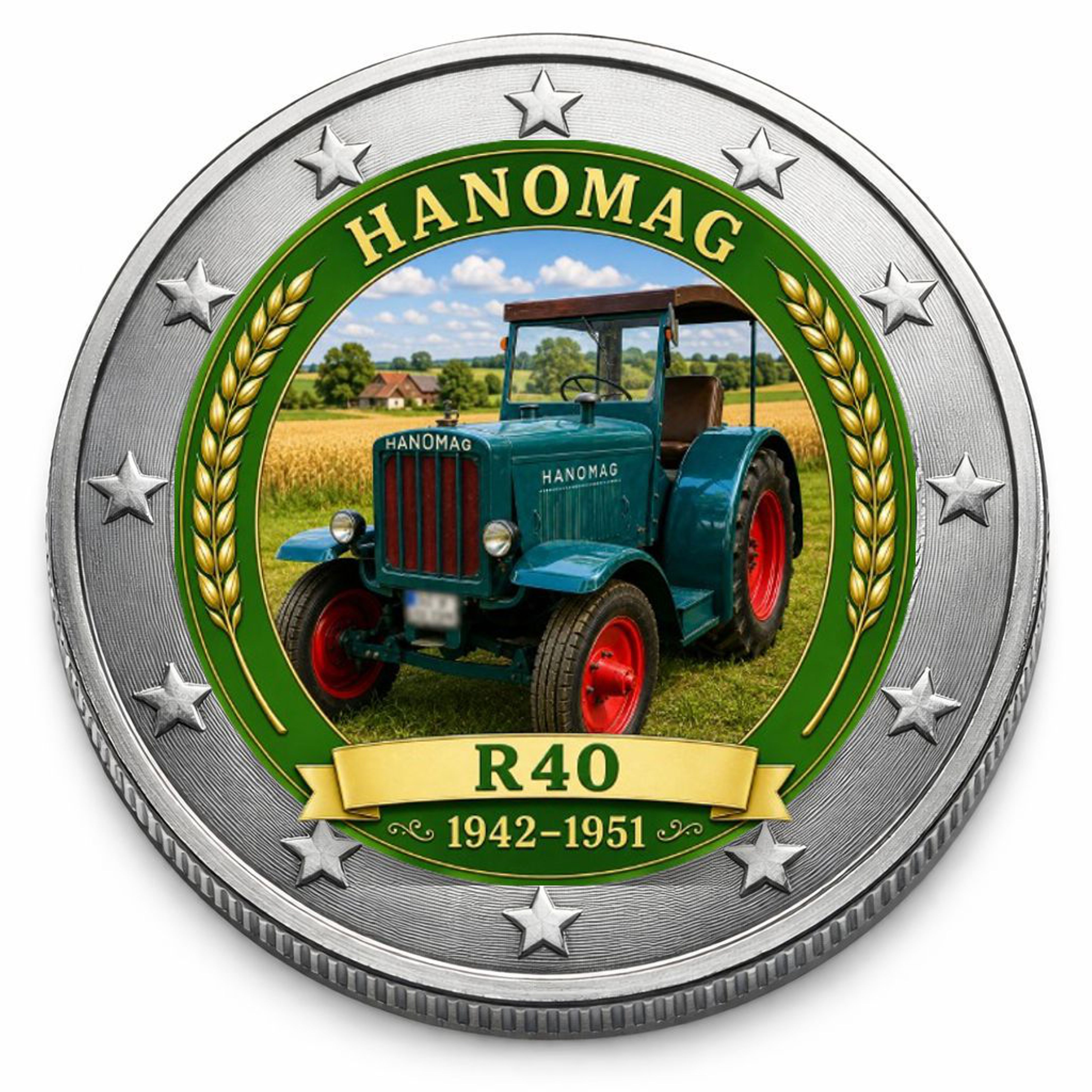2 Euro Münze coloriert "Traktoren - Hanomag R40"