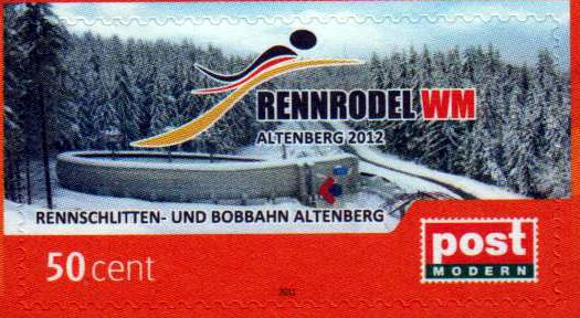 Rennrodel-WM Altenberg 2011, gestempelt