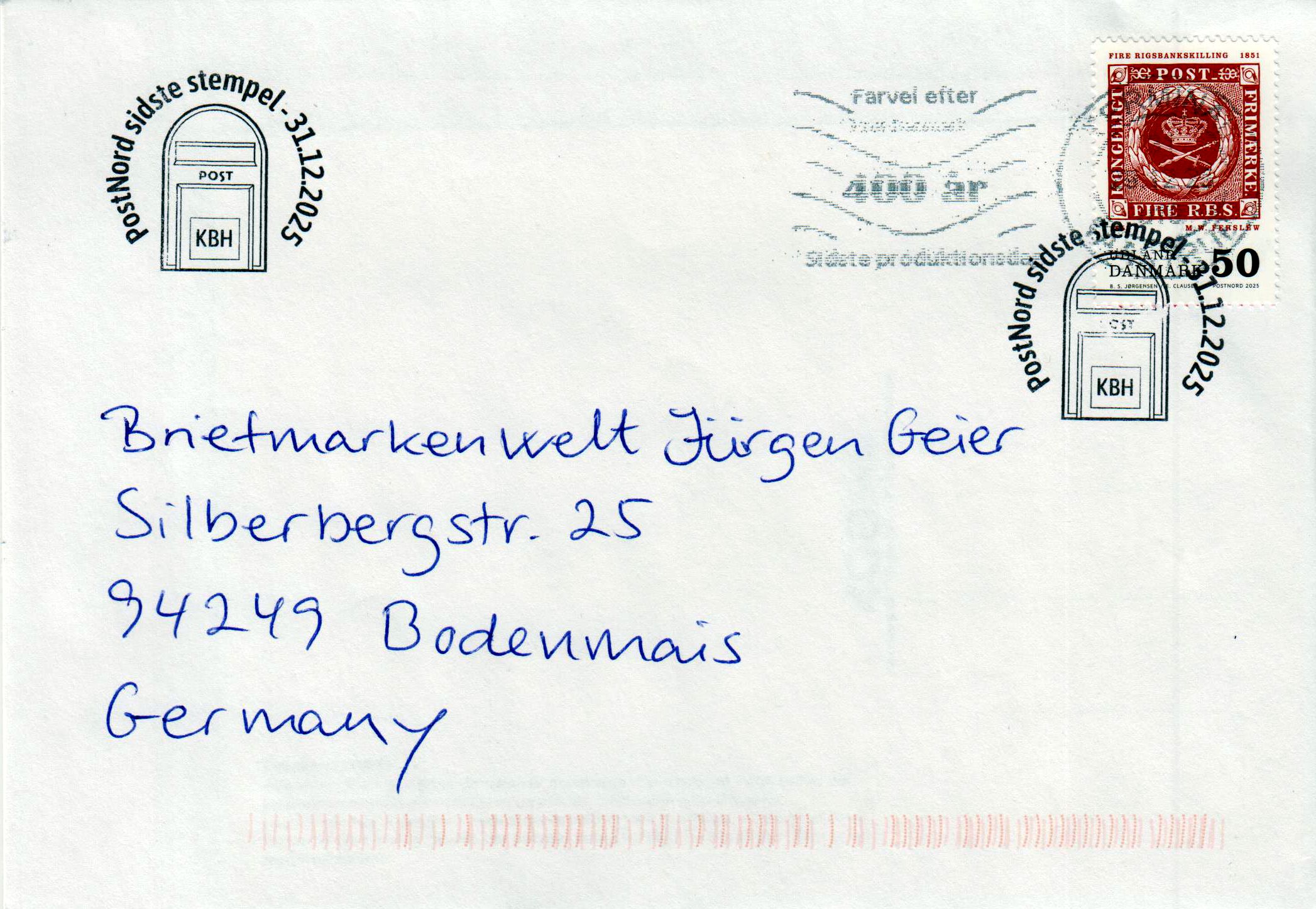 Sonderbeleg "Das Ende einer Ära" mit Sonder- stempel 31.12.2025, echt gelaufen, Marke rot