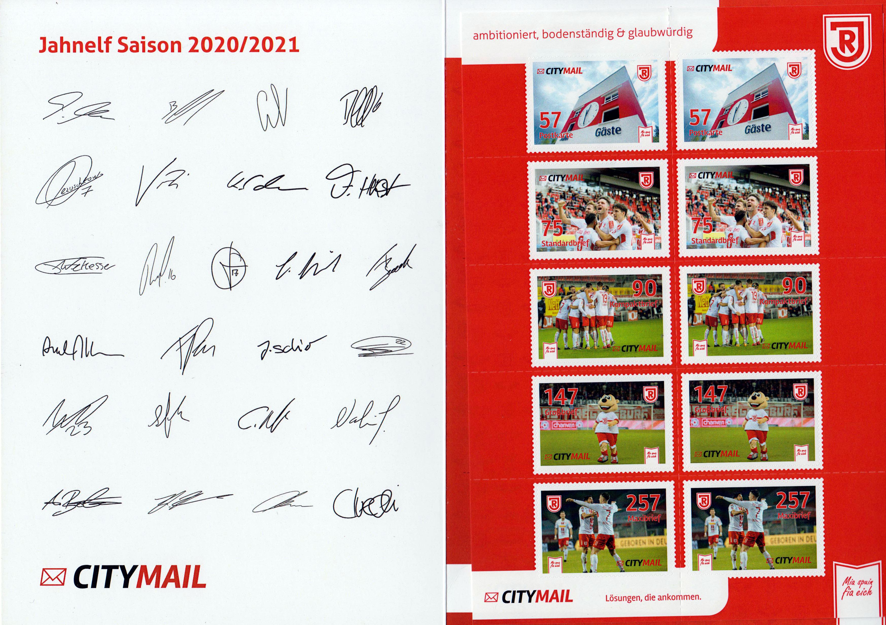 Schmuckbogen SSV Jahn Regensburg, Saison 2020/21, in Klappkarte, gestempelt
