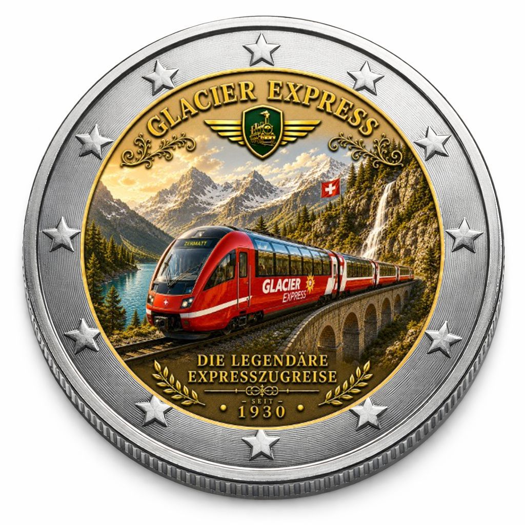 2 Euro Münze coloriert "Glacier Express" 2026