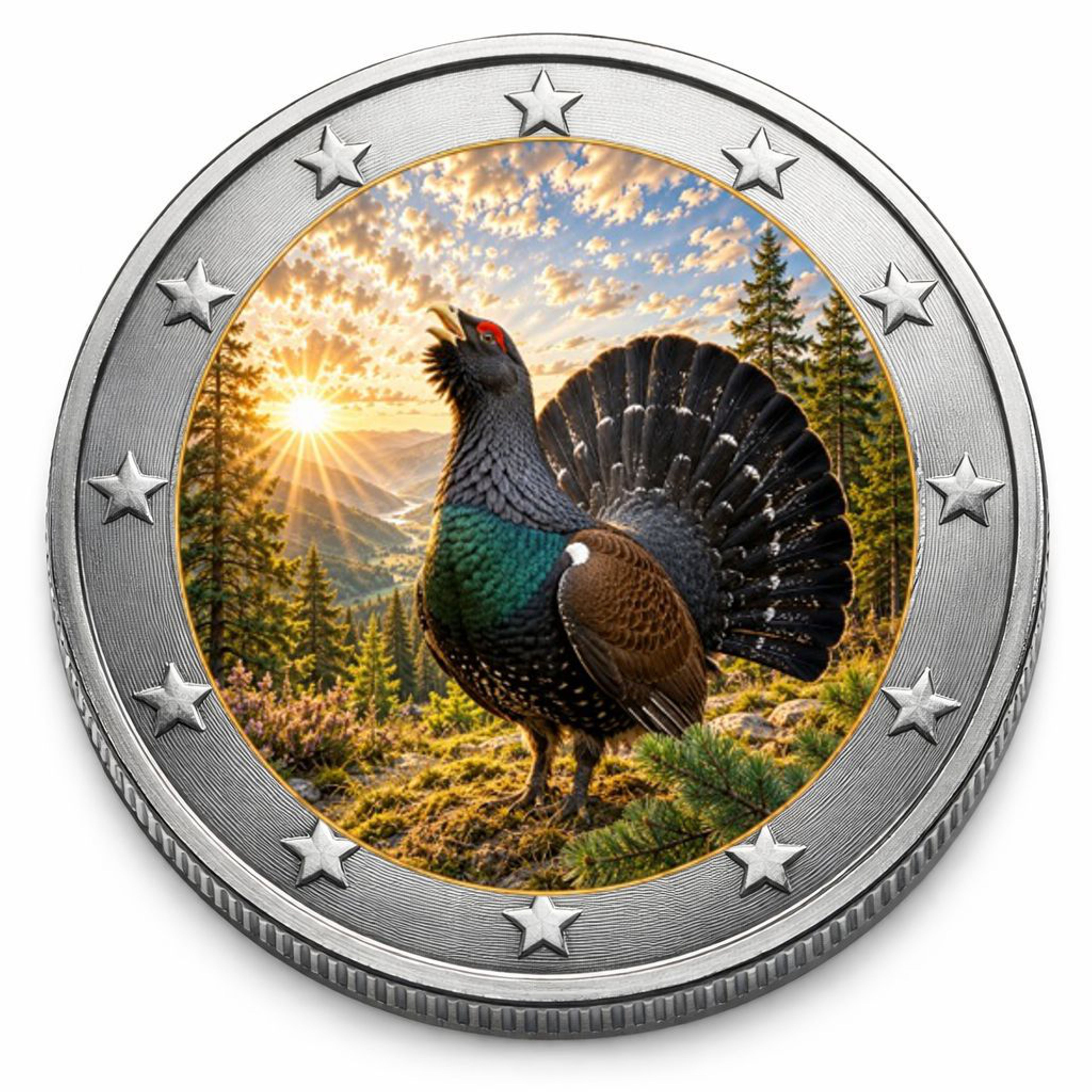 2 Euro Münze coloriert "Auerhahn" 2026