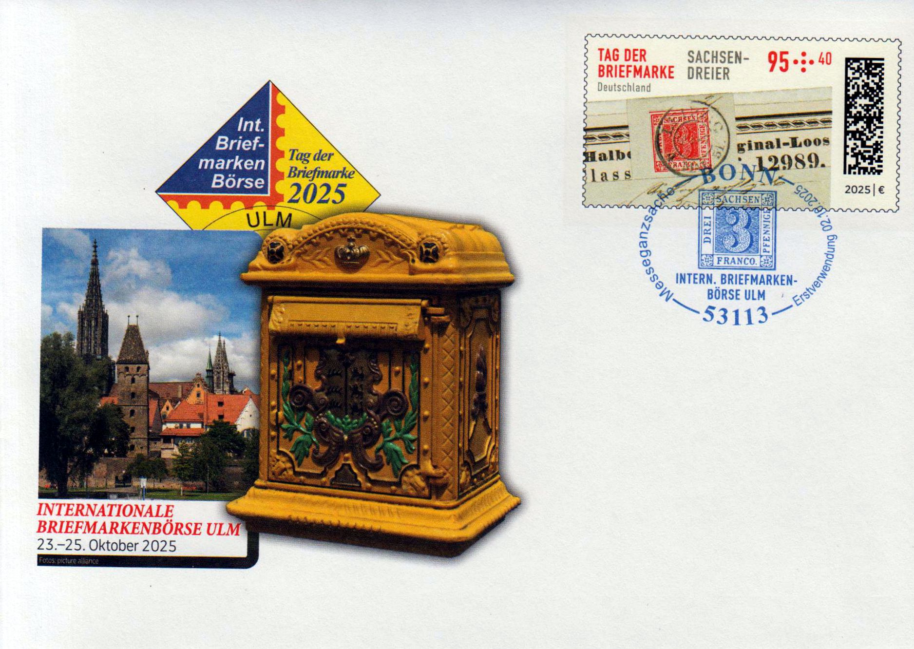 Internat. Briefmarkenbörse Ulm 2025, mit Erstverwendungsstempel
