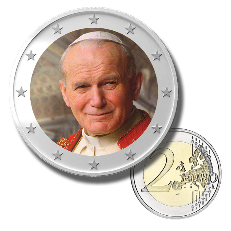 2 Euro Münze coloriert "Papst Joh. Paul II"