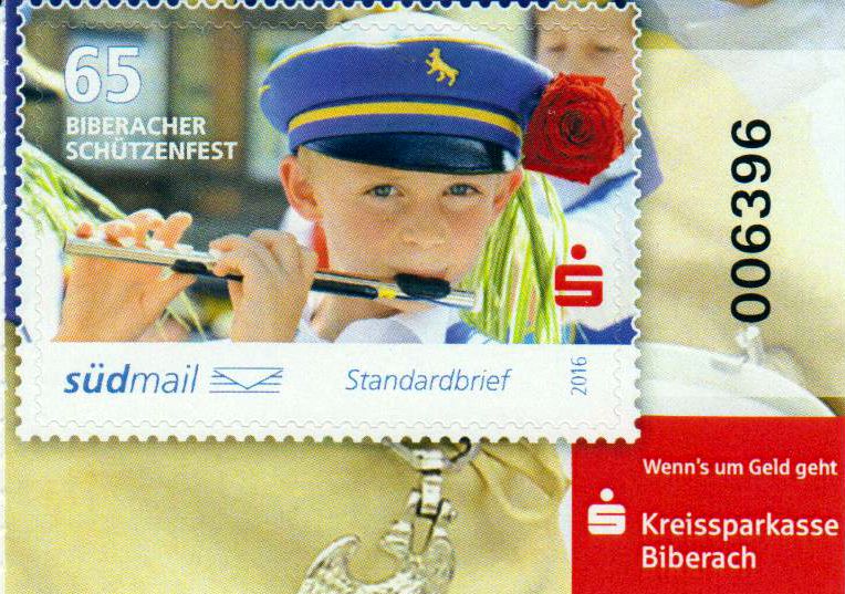 Biberacher Schützenfest 2016 sk Eckrandstück mit schwarzer Bogennummer