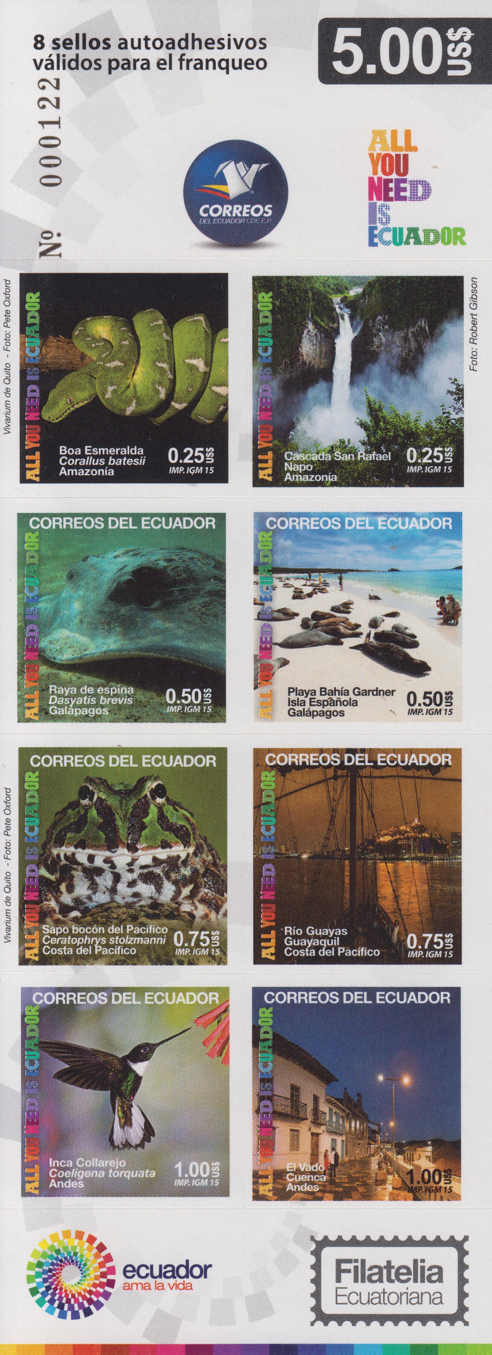 Ecuador, Tiere, Schiffe, Wasserfall, sk a. MH (P15)
