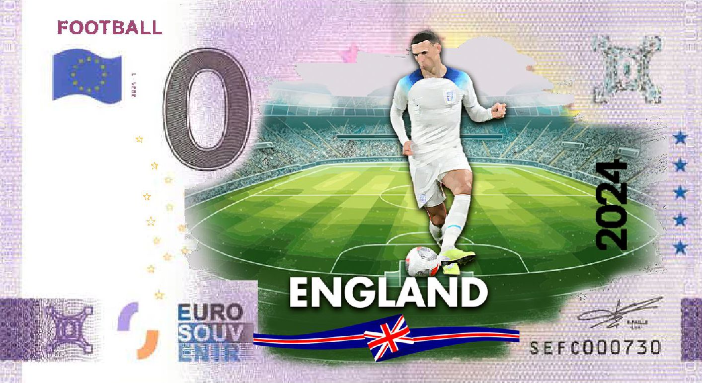 Football 2024-1, colorierter Schein zur Fußball-EM 2024 "England"