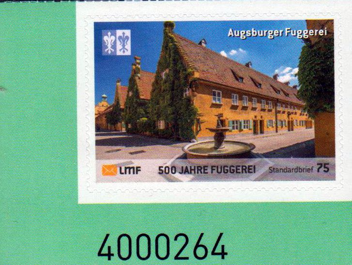 Augsburger Fuggerei 2021, als Eckrand- stück mit schwarzer Bogennummer!