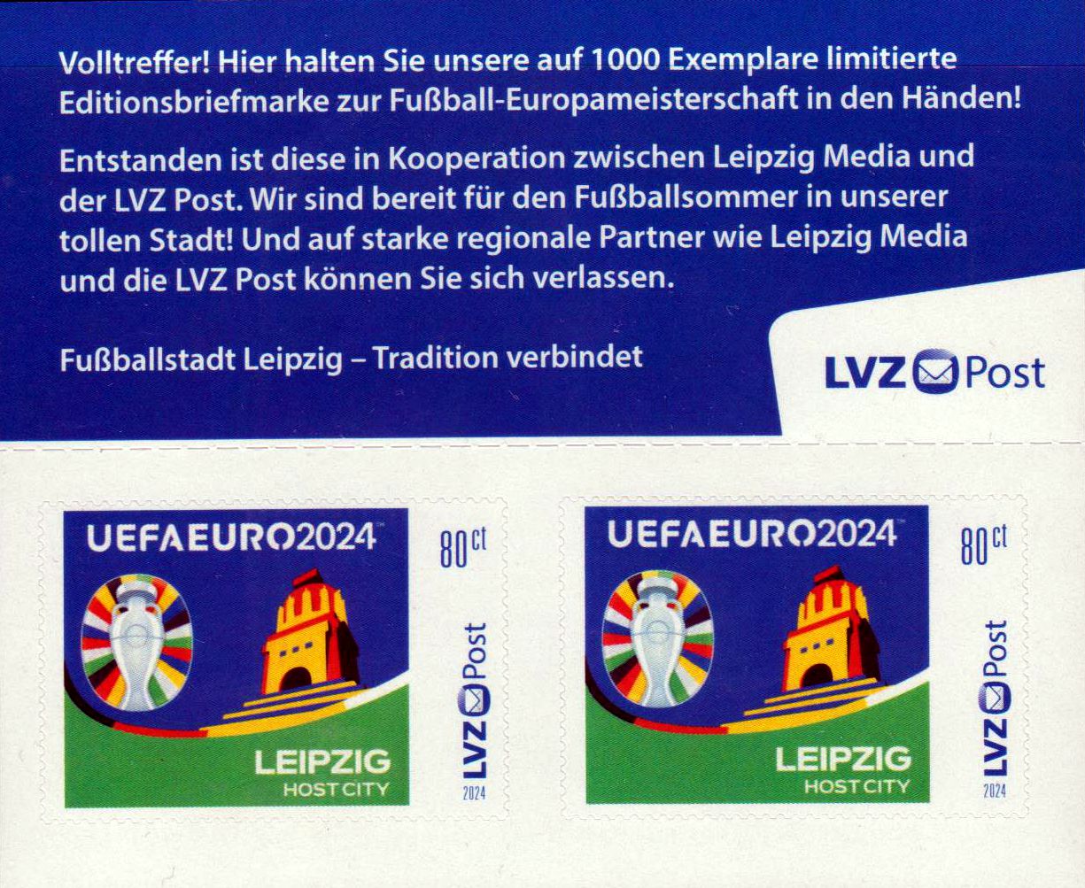MH: UEFA EURO 2024, Host City Leipzig, sehr seltenes MH der LVZ Post Leipzig!!