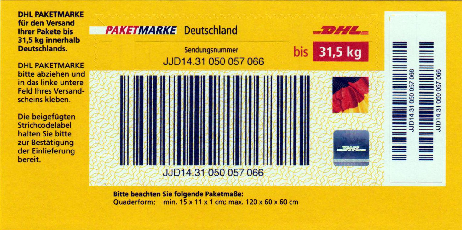 Paketmarke Deutschland bis 31,5 KG, mit DHL Hologramm  -Weltkarte 2017