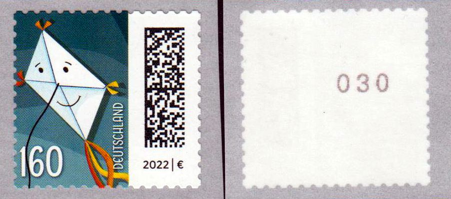 Dauer: Briefdrache 2022 (160ct), sk mit neuer rückseitiger Nummer (3-stellig)