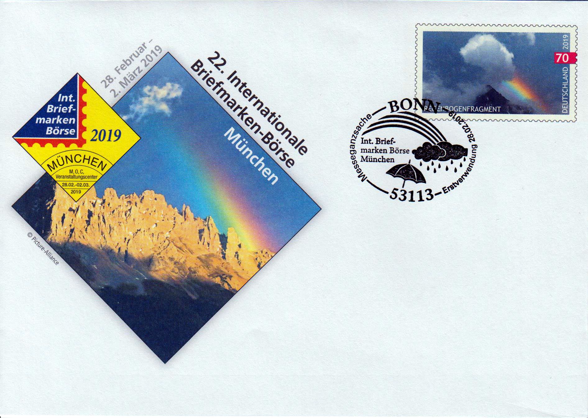 Briefmarken-Börse München 2019, mit Erstverwendungsstempel 28.2.2019