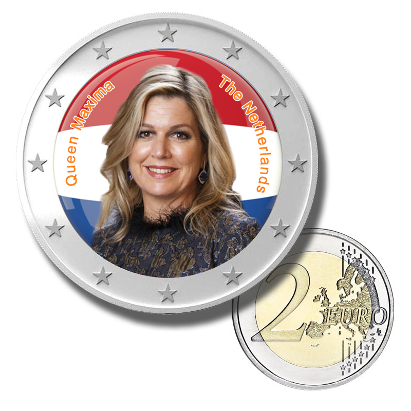 2 Euro Münze coloriert "Königin Maxima der Niederlanden"