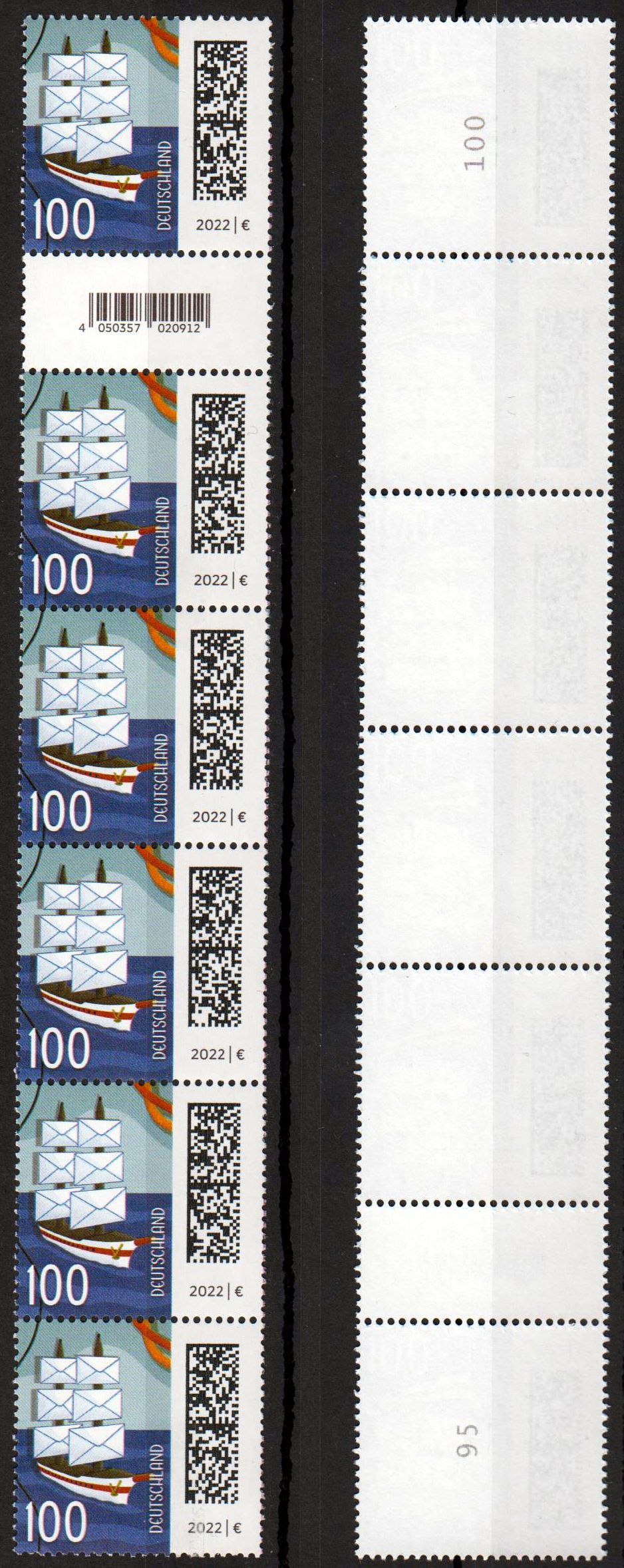 Briefsegler 2022  6er Streifen Rollenübergang EAN Code 020912